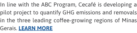 In line with the ABC Program, Cecafé is developing a pilot project to quantify GHG emissions and removals in the thre   