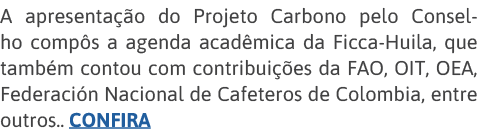 A apresentação do Projeto Carbono pelo Conselho compôs a agenda acadêmica da Ficca-Huila, que também contou com contr   